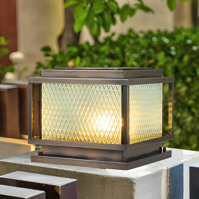 Solar/Hardwired Copper LED Post Light, IP65 Waterproof, Vintage Square Design for Garden/Patio/Yard