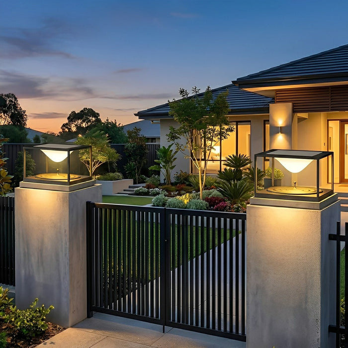 Solar Dusk to Dawn, Waterproof IP65, Cube Dripping Raindrop Post Light for Patio/Porch/Yard