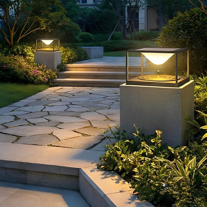 Solar Dusk to Dawn, Waterproof IP65, Cube Dripping Raindrop Post Light for Patio/Porch/Yard