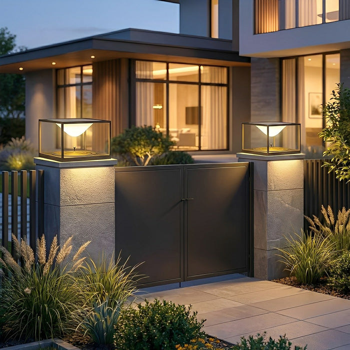 Solar Dusk to Dawn, Waterproof IP65, Cube Dripping Raindrop Post Light for Patio/Porch/Yard