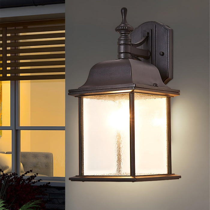 Vintage Farmhouse Outdoor Wall Sconce, Waterproof LED Porch Light, Die-Cast Aluminum/Glass, Patio/Entryway Lighting
