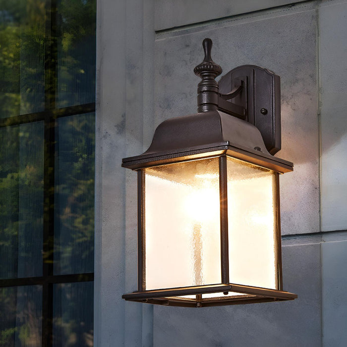 Vintage Farmhouse Outdoor Wall Sconce, Waterproof LED Porch Light, Die-Cast Aluminum/Glass, Patio/Entryway Lighting
