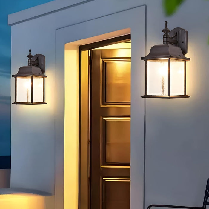 Vintage Farmhouse Outdoor Wall Sconce, Waterproof LED Porch Light, Die-Cast Aluminum/Glass, Patio/Entryway Lighting