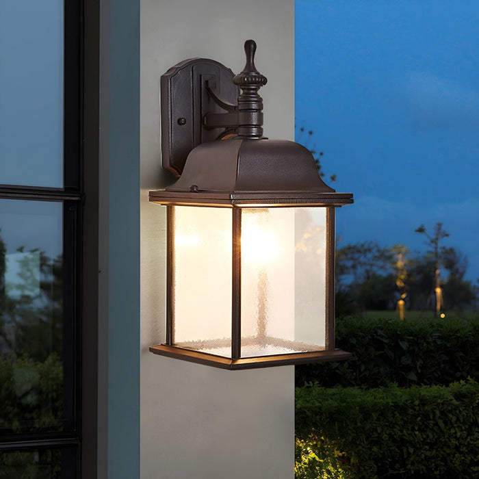 Vintage Farmhouse Outdoor Wall Sconce, Waterproof LED Porch Light, Die-Cast Aluminum/Glass, Patio/Entryway Lighting