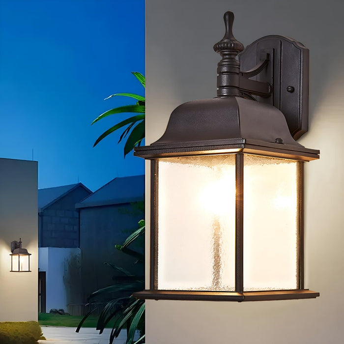 Vintage Farmhouse Outdoor Wall Sconce, Waterproof LED Porch Light, Die-Cast Aluminum/Glass, Patio/Entryway Lighting