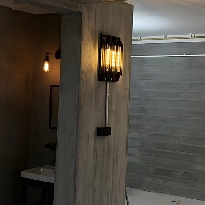 Vintage Industrial Iron Art LED Wall Sconce, Hardwired Accent Lighting for Hallway/Bedroom/Kitchen