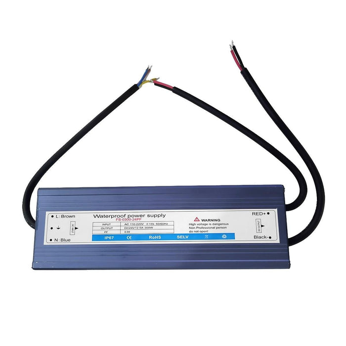 Waterproof LED Driver, 110V-220V AC to 24V DC, 300W 12.5A, IP67 Outdoor Power Supply