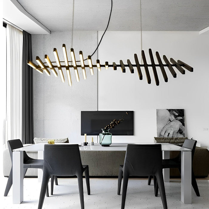 Modern Nordic LED Dimmable Pendant Light, Adjustable Fishbone Chandelier for Dining Room/Living Room/Bar