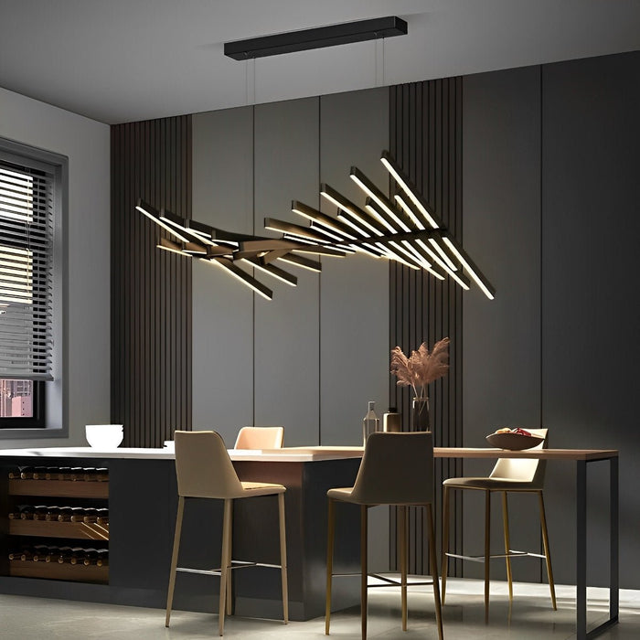 Modern Nordic LED Dimmable Pendant Light, Adjustable Fishbone Chandelier for Dining Room/Living Room/Bar