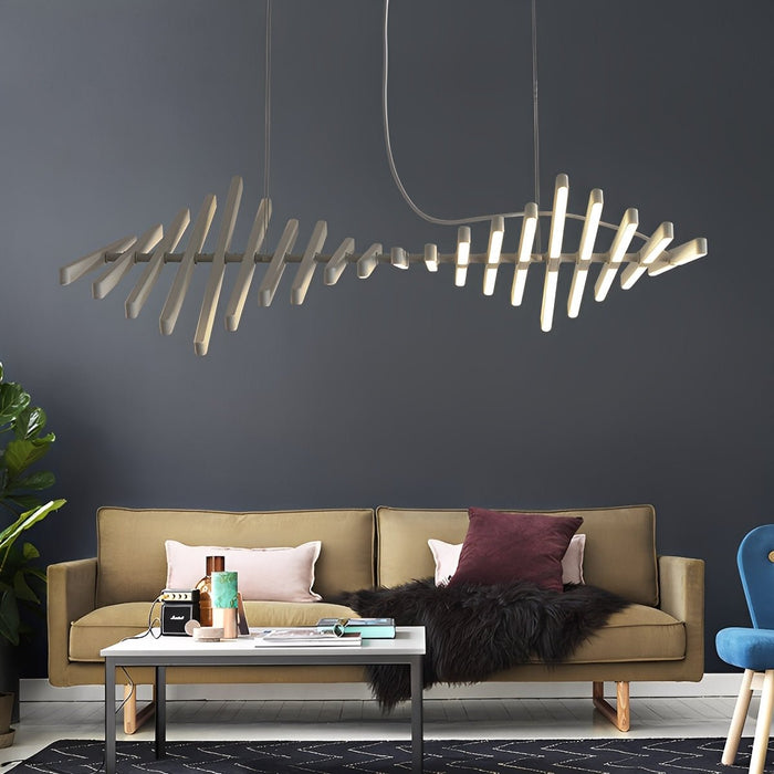 Modern Nordic LED Dimmable Pendant Light, Adjustable Fishbone Chandelier for Dining Room/Living Room/Bar