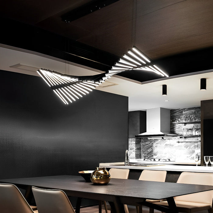 Modern Nordic LED Dimmable Pendant Light, Adjustable Fishbone Chandelier for Dining Room/Living Room/Bar