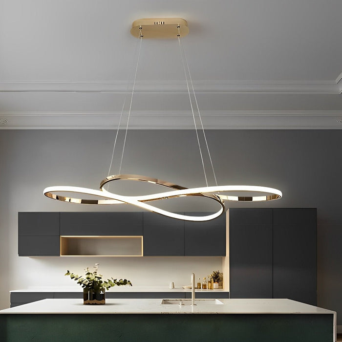Modern Wavy Ceiling Lamp, Double Hanging LED Light for Dining/Living Room