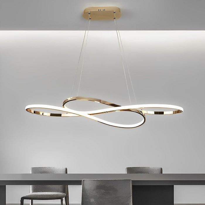 Modern Wavy Ceiling Lamp, Double Hanging LED Light for Dining/Living Room