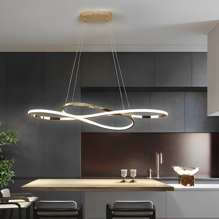 Modern Wavy Ceiling Lamp, Double Hanging LED Light for Dining/Living Room
