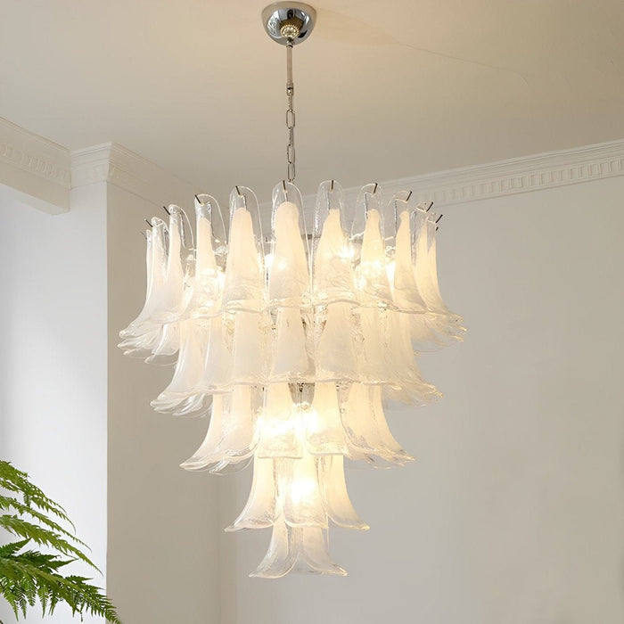 Glass Feather Chandelier, Luxury Iron Glass LED Pendant Light, Adjustable Height, 3 Color Temperature, Dining Room/Living Room/Bar