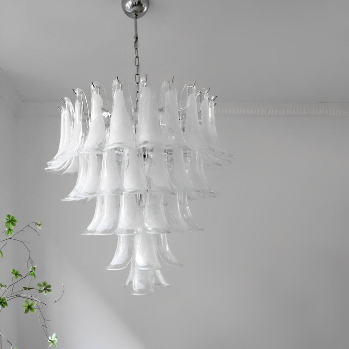 Glass Feather Chandelier, Luxury Iron Glass LED Pendant Light, Adjustable Height, 3 Color Temperature, Dining Room/Living Room/Bar