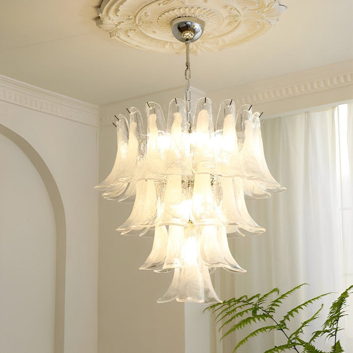 Glass Feather Chandelier, Luxury Iron Glass LED Pendant Light, Adjustable Height, 3 Color Temperature, Dining Room/Living Room/Bar