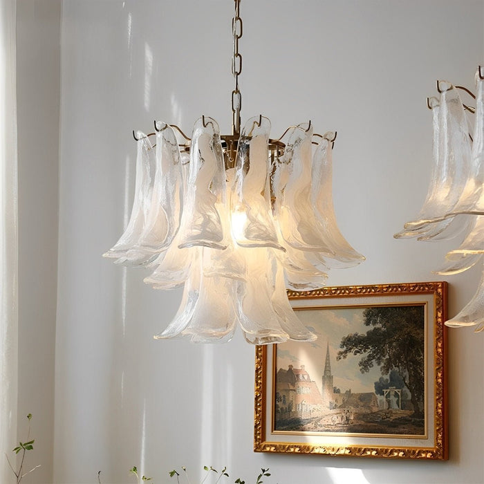 Glass Feather Chandelier, Luxury Iron Glass LED Pendant Light, Adjustable Height, 3 Color Temperature, Dining Room/Living Room/Bar