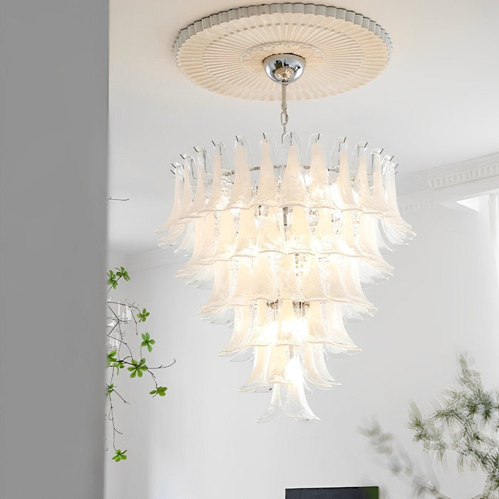 Glass Feather Chandelier, Luxury Iron Glass LED Pendant Light, Adjustable Height, 3 Color Temperature, Dining Room/Living Room/Bar