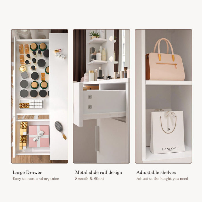 Makeup Vanity, LED Lighted Mirror, Dimmable 3-Color Lighting, USB Power Outlet, Storage Drawers/Shelves, Bedroom/Dressing Room