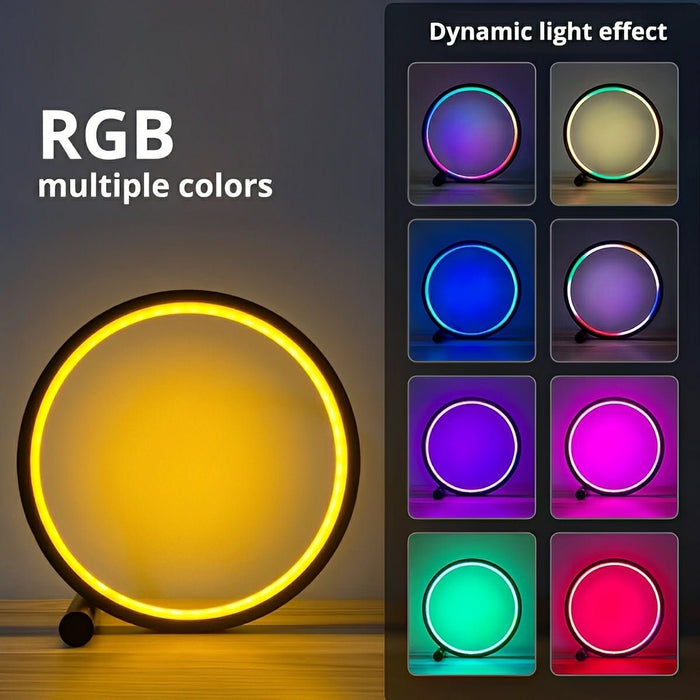 Modern Ring Table Lamp, WiFi RGB Dimming, Music Sync, App Control Ambient Night Light for Bedroom/Living Room/Bedside