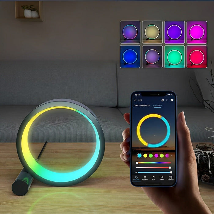 Modern Ring Table Lamp, WiFi RGB Dimming, Music Sync, App Control Ambient Night Light for Bedroom/Living Room/Bedside
