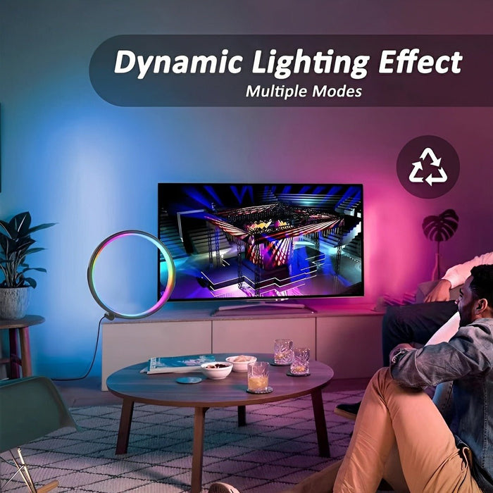Modern Ring Table Lamp, WiFi RGB Dimming, Music Sync, App Control Ambient Night Light for Bedroom/Living Room/Bedside