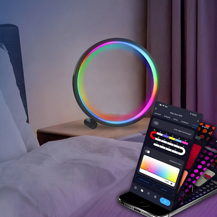 Modern Ring Table Lamp, WiFi RGB Dimming, Music Sync, App Control Ambient Night Light for Bedroom/Living Room/Bedside