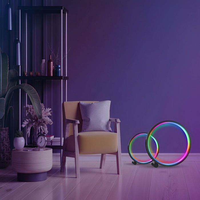 Modern Ring Table Lamp, WiFi RGB Dimming, Music Sync, App Control Ambient Night Light for Bedroom/Living Room/Bedside