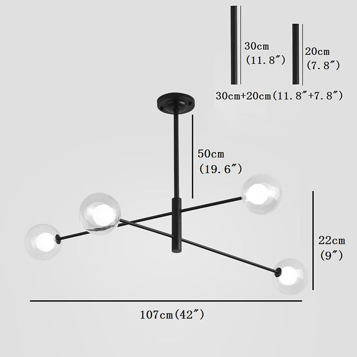 4-light Glass LED Linear Design Black Modern Sputnik Chandelier Ceiling Lights