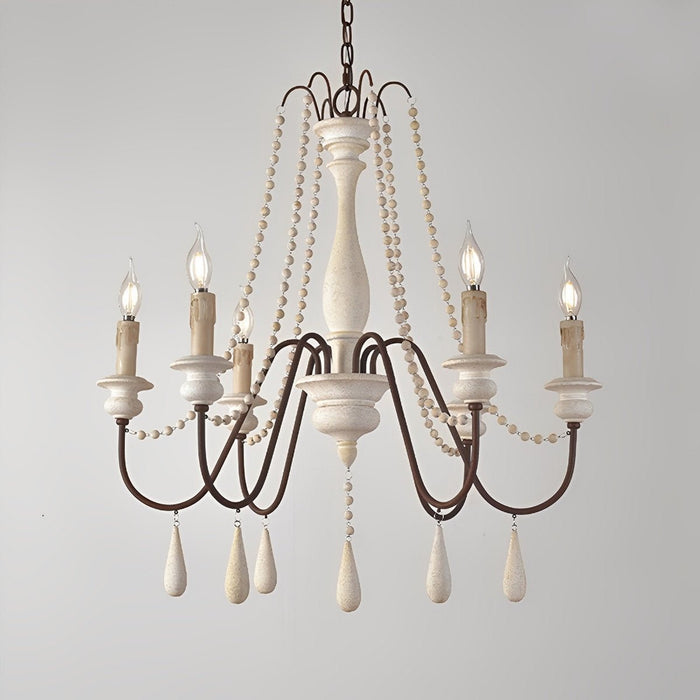 Vintage Rustic Wood Candle Chandelier, Adjustable Height LED Illumination for Dining Room/Living Room/Bar