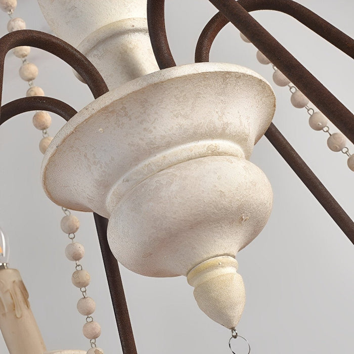 Vintage Rustic Wood Candle Chandelier, Adjustable Height LED Illumination for Dining Room/Living Room/Bar