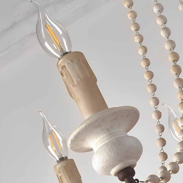 Vintage Rustic Wood Candle Chandelier, Adjustable Height LED Illumination for Dining Room/Living Room/Bar