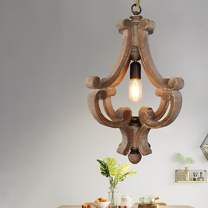 Vintage Rustic Wood Industrial Pendant Light, Adjustable Height Chandelier for Dining Room/Living Room/Bar