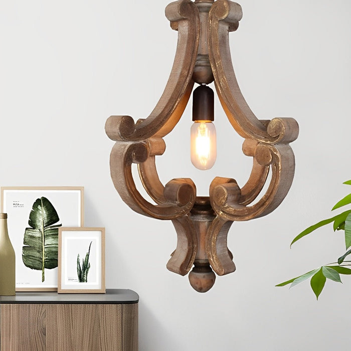Vintage Rustic Wood Industrial Pendant Light, Adjustable Height Chandelier for Dining Room/Living Room/Bar