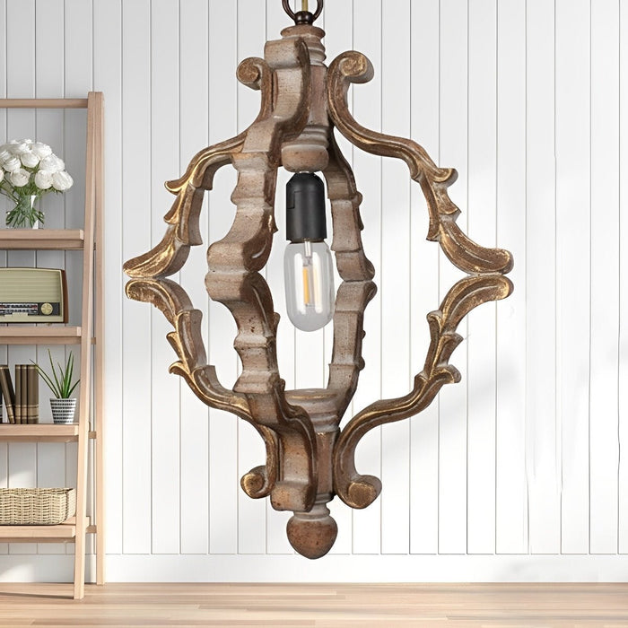 Vintage Rustic Wood Industrial Pendant Light, Adjustable Height Chandelier for Dining Room/Living Room/Bar