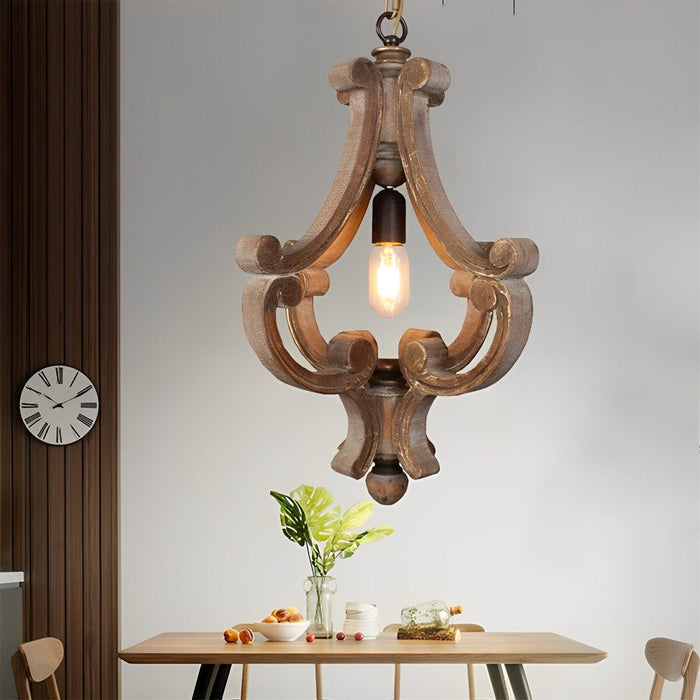 Vintage Rustic Wood Industrial Pendant Light, Adjustable Height Chandelier for Dining Room/Living Room/Bar