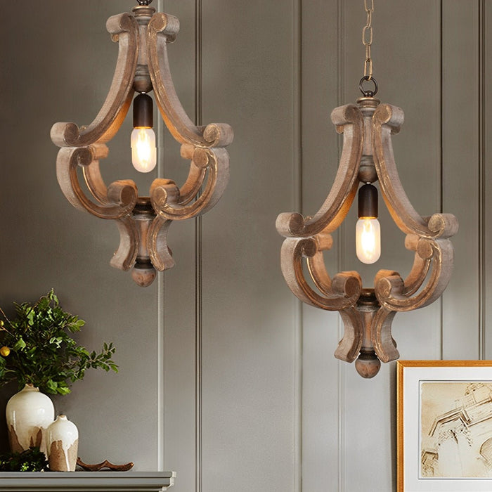 Vintage Rustic Wood Industrial Pendant Light, Adjustable Height Chandelier for Dining Room/Living Room/Bar
