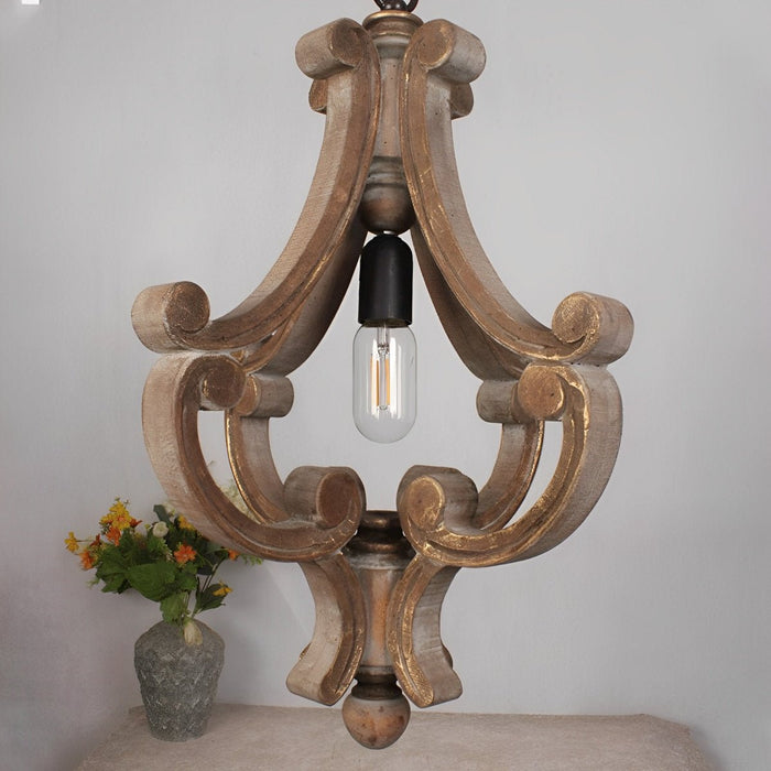 Vintage Rustic Wood Industrial Pendant Light, Adjustable Height Chandelier for Dining Room/Living Room/Bar