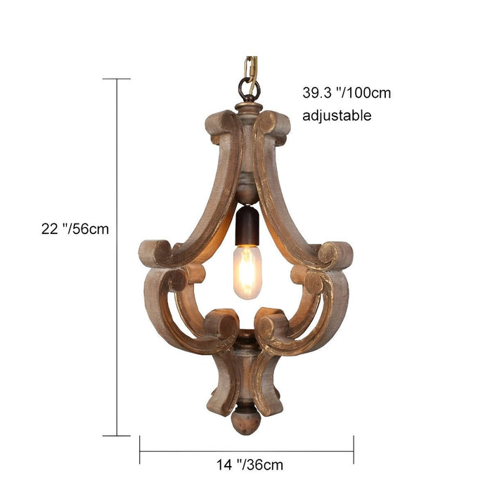 Vintage Rustic Wood Industrial Pendant Light, Adjustable Height Chandelier for Dining Room/Living Room/Bar