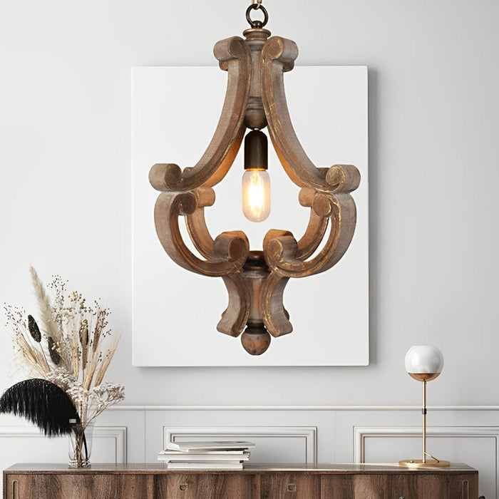 Vintage Rustic Wood Industrial Pendant Light, Adjustable Height Chandelier for Dining Room/Living Room/Bar