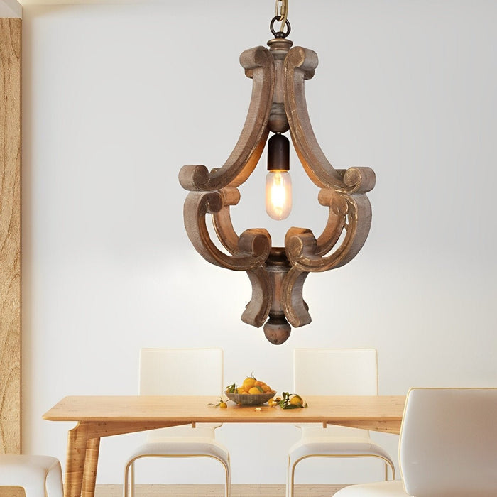 Vintage Rustic Wood Industrial Pendant Light, Adjustable Height Chandelier for Dining Room/Living Room/Bar