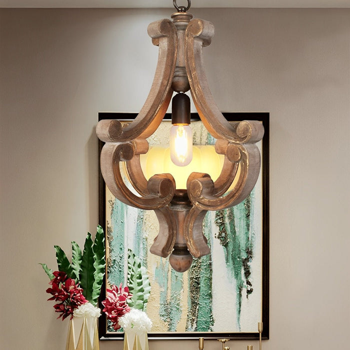 Vintage Rustic Wood Industrial Pendant Light, Adjustable Height Chandelier for Dining Room/Living Room/Bar