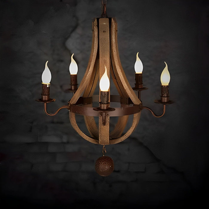 Rustic Wood Pendant Light, Vintage Farmhouse Chandelier, LED E14 Hardwired, Dining Room/Living Room/Bar