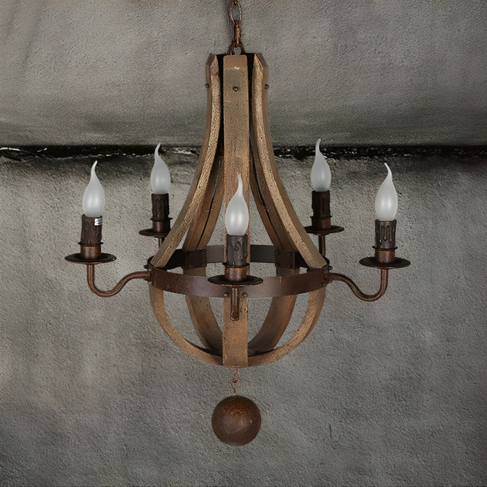 Rustic Wood Pendant Light, Vintage Farmhouse Chandelier, LED E14 Hardwired, Dining Room/Living Room/Bar