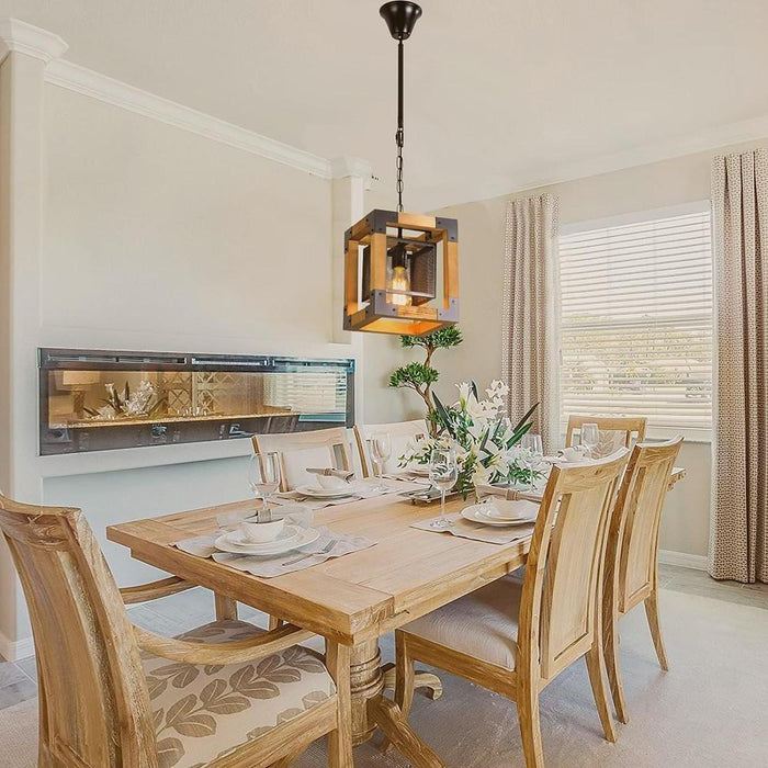 Linear Rectangle Wood Chandelier Gazebo Chandelier for Kitchen Dining Room