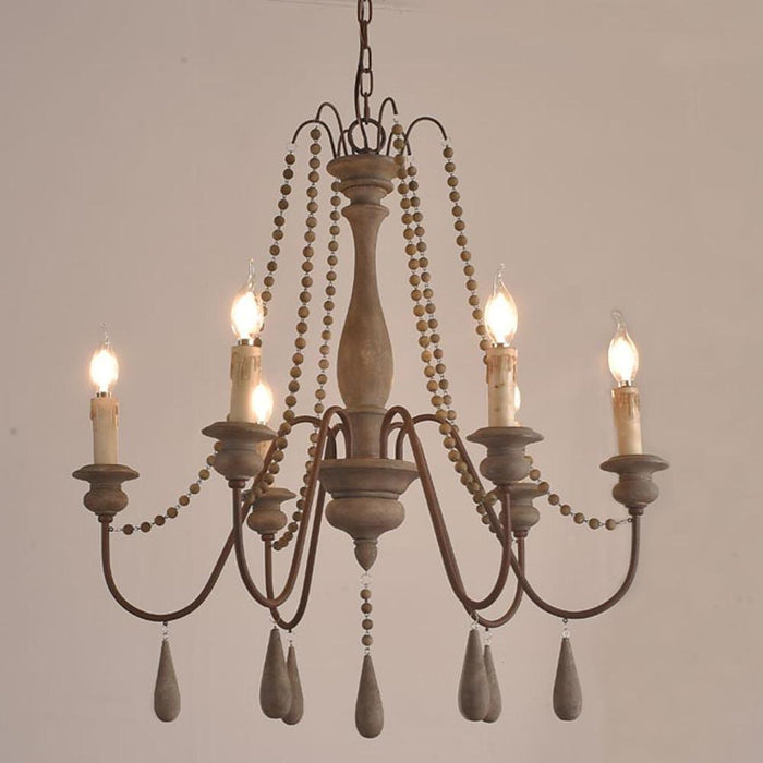 Candle Shaped Beaded Tassel LED Rustic Chandelier Pendant Light Hanging Lamp
