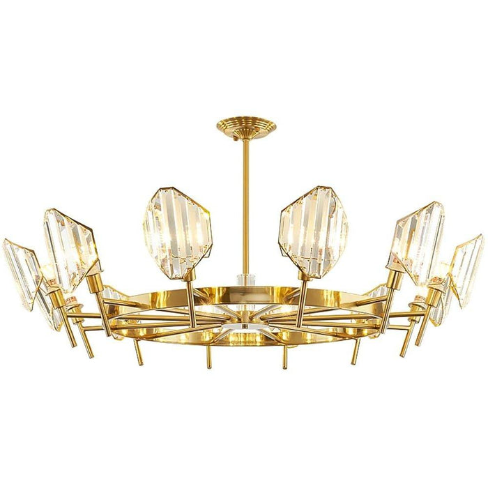 Brass Ring Frame Crystal Chandelier -  Gold Metal. Crystal Accents Pendant Lights