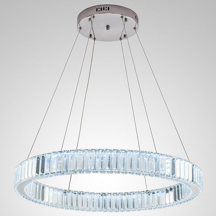 Adjustable Creative Circle Design High Ceiling Chandelier Metal Crystal Light