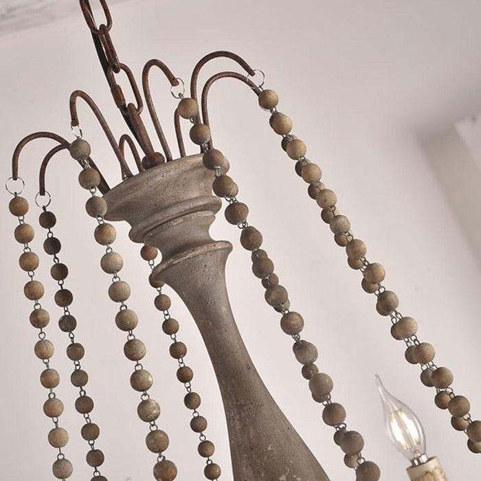 Candle Shaped Beaded Tassel LED Rustic Chandelier Pendant Light Hanging Lamp